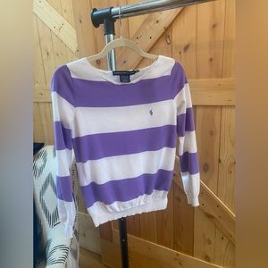 Ralph Lauren White and Purple Striped Sweater - Size M